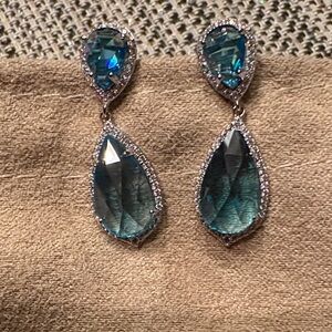 JTV Teal and Silver Teardrop Earrings